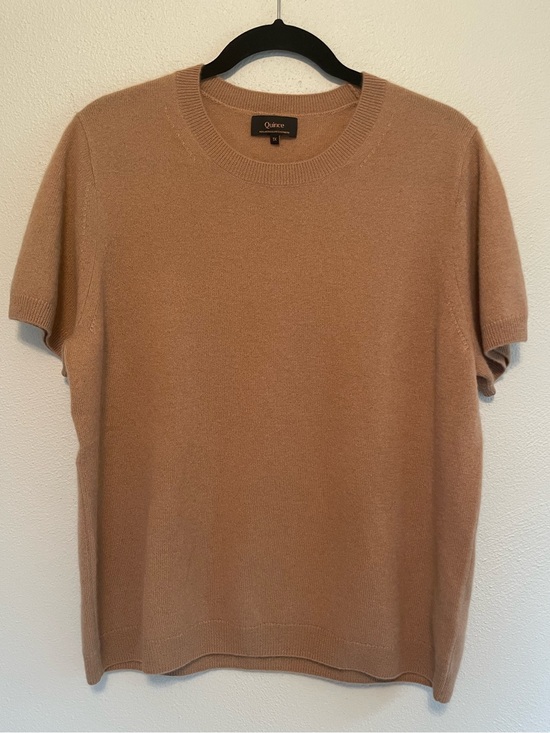 Quince Tops - Quince Short Sleeve Cashmere Sweater in Camel size 1X